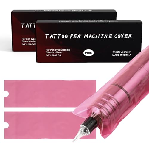 Groß Tattoo Stift Taschen - PEPAX 400 Stück 6.5 x 18cm Rosa Tattoo-Stifthüllen Einweg-Tätowierstifthüllen für Tattoo-Zubehör