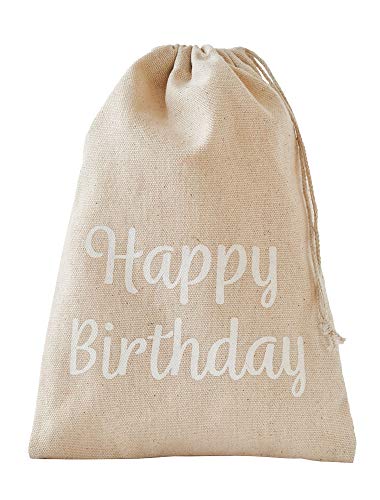 | 3 Geschenkbeutel in Leinen-Optik - Happy Birthday - 15x10 cm, Baumwollbeutel, Stoffbeutel, natürliche Geschenkverpackung, Geburtstag, Muttertag, Hochzeit, Feste, Danke sagen