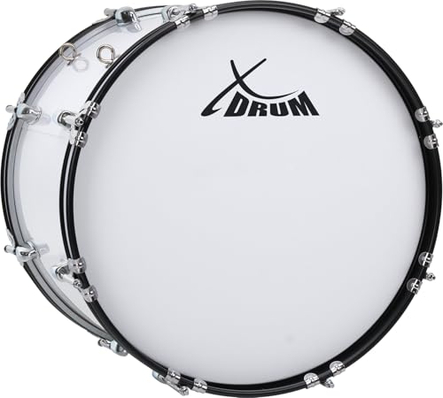 XDrum MBD-218 Marsch Bass Trommel, Fußball Pauke 18" x 12" (6,5 kg, 4 Ösen, Spannschrauben, inkl. Paar Schlägel, Tragegurte, Stimmschlüssel) weiß