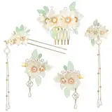 Amabro 5 Stück Braut Haarschmuck Hochzeit Gold,Blumen Haarnadeln Gold,French Hair Pin Hanfu Blumenspangen Haarklammer Set Hair Accessories Florales Retro Kopfstück Mit Quaste Traditionelles Hairpin