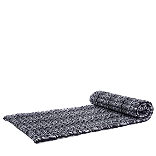 Leewadee Faltbare Bodenmatratze - Japanischer Rollbarer Futon - Tatami Faltmatte - Gästebett - Camping Matratze - Thai Massage Matte, Kapok Füllung, Schwarz Weiß