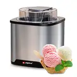 alpina Eismaschine - Softeismaschine für Zuhause - Eiscreme Maschine Geeignet für Eiscreme, Gelato, Gefrorener Joghurt und Sorbet - Inhalt 2L - Automatische Selbstabschaltung - Edelstahl - Silber