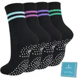 Caldodo Stoppersocken Damen 4Paar Yoga Socken 39-42, Geschenke für Frauen Antirutschsocken Erwachsene Rutschsocken mit Noppen Pilates Socken, Schwarz