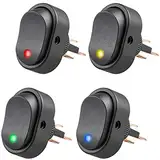 Greluma 4 Stk Kippschalter Wippschalter wasserdicht LED blau grün gelb rot beleuchtet 3P SPST Ein-Aus-Steuerung für Auto LKW Boot Marine Auto Motorrad, 12V 30A