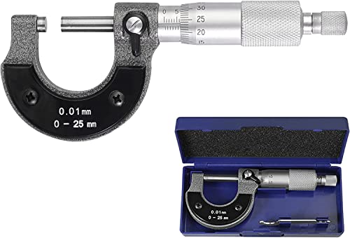 AUTOUTLET Bügelmessschraube 0-25 mm, Mikrometerschraube Bügelmessschrauben Messschraube 0,01mm Auflösung, Metrischer externer Mikrometer Messschieber