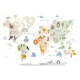 Kinderzimmer Weltkarte Wandaufkleber, Weltkarte Tiere Wandtattoo Weltkarte Kinderzimmer Wanddeko, Wandtattoo Kinderzimmer Wandsticker Weltkarte Tiere für Junge Mädchen Schlafzimmer Wanddeko