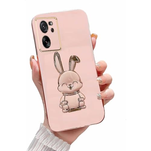 Miagon Kaninchen Ständer Hülle für Xiaomi 13T,Cute Mädchen Dünn Galvanisierte Schutzhülle Weiches Case Bumper mit Hase Skalierbar Halter Kickständer