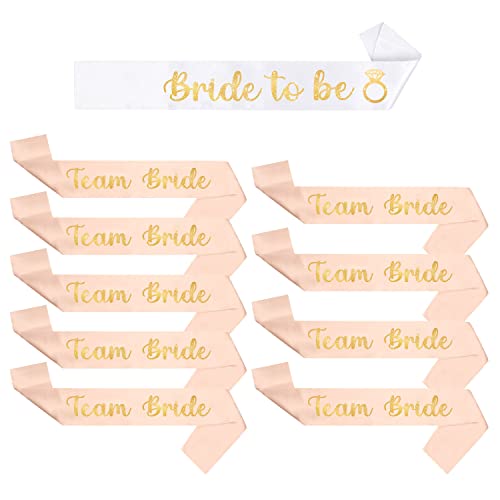 YSUVIN Deko Schärpe Set, 10 Stück Junggesellenabschied schärpe mit Bride to Be und Team Bride Schärpe, JGA Accessoires Frauen für Hochzeit, Bachelorette, Brautparty, Brautaccessoires(Weiß & Roségold)