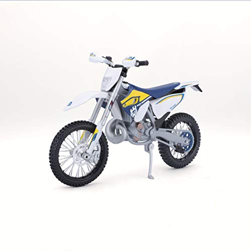 Maisto Husqvarna FE 501: Originalgetreues Motorradmodell 1:12, mit beweglichem Ständer, Federung und frei rollenden Rädern, 17 cm, blau-weiß (5-16921)