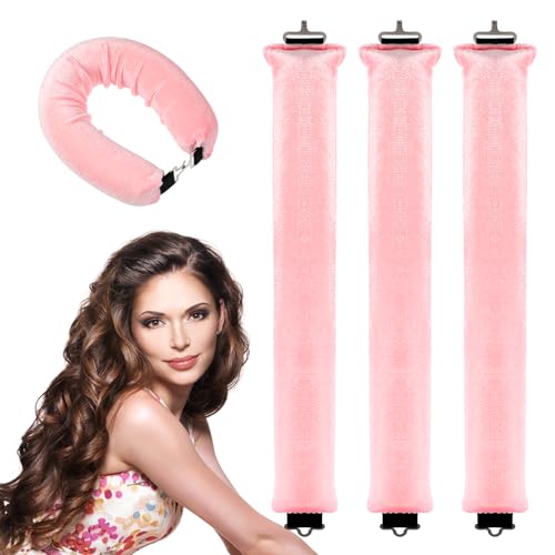 Andibro 3 Pack Hitzefreier Lockenwickler,über Nacht hitzefreie Locken Blowout Stäbe Stirnband DIY Wellen Lockenwickler Stäbe mit Haken Locken zum Schlafen Styling Tool für die meisten Haartypen(Rosa)