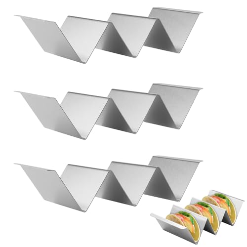 Taco Halter, 3 Stück Taco Ständer, Taco Halter Edelstahl mit Griffen, Taco-Halter aus Metall Halter Ständer in Wellenform für Taco Hotdog Sandwiche Restaurant Zuhause Picknick Party 22,6 x 10 cm