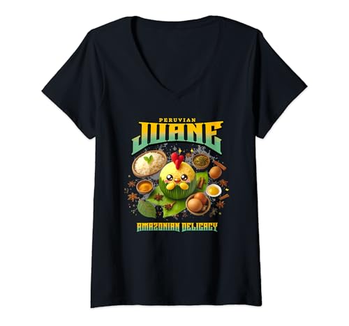 Damen Grafische Kawaii Amazonische Delikatesse: Peruanischer Juane T-Shirt mit V-Ausschnitt