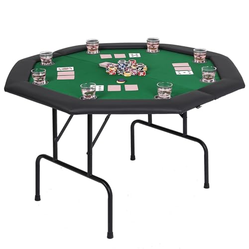 Mingone Pokertisch Klappbar 120cm Poker Tisch Casino Pokertisch für 8 Spieler, Spieltisch mit Gepolsterte Armauflage und 8 Becherhaltern Grün 120x120x76cm