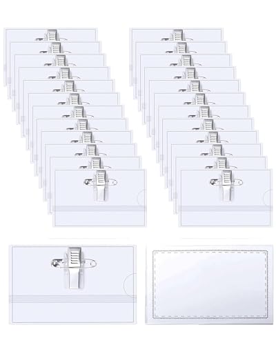 50 Stück Namensschilder für Kleidung,90 X 56mm Transparent Namensschild Ausweishalter PVC Namenschilderhülle mit Clip & Anstecknadel für Schule Unternehmen Konferenzen Reisen (50)