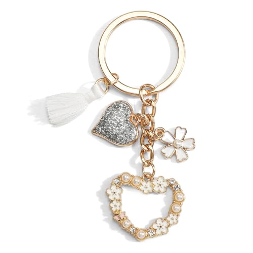 Herz Schlüsselanhänger Damen, Glücksbringer Schlüsselanhänger Herz Anhänger,Taschenanhänger Geschenk für Freundin, Damen, Frauen, Weiß