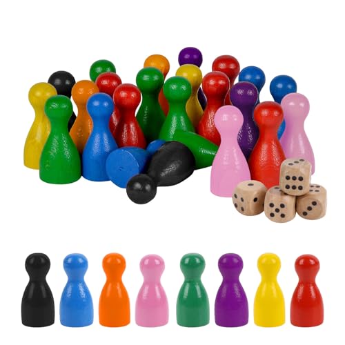 Spielfiguren für Brettspiele 25 x12mm, 80 Stück Halmakegel aus Holz und 5 Stück Würfel aus Holz, Tischspiele Schachspiel, Puzzle Checkers Spiel-Reisen Schach, Tolles Spiel für Familienpartys