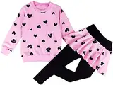 Kinder Kleidung Set Lange Hülse Tops Mädchen Warm Hoodie T-Shirt Top + Rock Hose Outfits mit Herzform 98 104 110 116 122, Rosa1, 5-6 Jahre