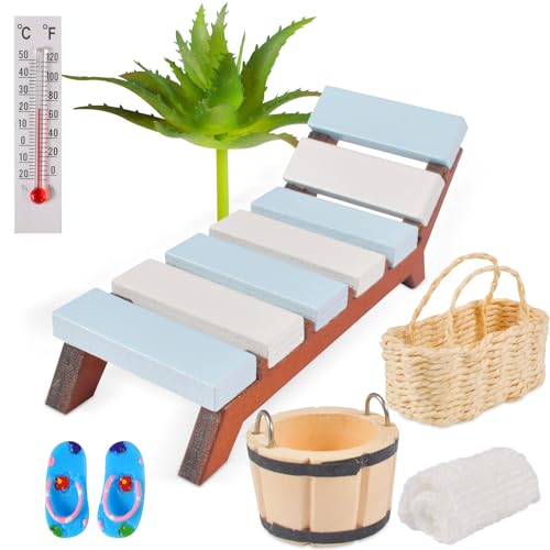 FGen Miniatur Deko, Sauna Zubehör 8 Teile, Mini Strandkorb Korb Hausschuhe Eimer Badetuch, Miniatur-Ornament-Set für DIY, Einzigartiges Geschenk