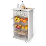 Lupia - Multifunktionaler Küchenwagen, weiß, weiß, Baum Abarme, Obstkorb, drehbare Räder, Ablage, drei herausnehmbare Körbe aus Stahl, Holz 40 x 45 x 85 cm, montiert