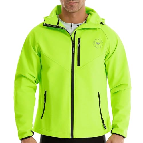 Wulibike Fahrradjacke Herren Winter Thermo fleecejacke Wasserdicht Atmungsaktiv Radjacke Laufjacke Wanderjacke Unisex für kaltes Wetter Grün A4=L