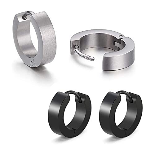 LEEQ Herren/Damen Ohrringe Edelstahl Schwarz Silber matt 4 mm/12 mm Klassische Ohrringe 2stk, 4 Stück (1 Stück) Holz Metall Titan Silber, 4 Stück (1 Stück) Holz Metall Titan, 4 Unité (Lot de 1),