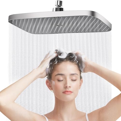 Regendusche Duschkopf 14 Zoll, 360° Verstellbarer Regendusche Duschkopf Regendusche Quadratischer Duschkopf Edelstahl Wassersparend Regenduschkopf Einbauduschköpfe Kopfbrause Dusche für Bad (Silber)