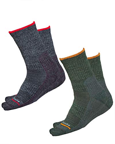 vitsocks Kinder Wandersocken MERINO Wolle mit Polsterung (2x PACK) warme Anti-Blasen Trekking, grau grün, 31-34