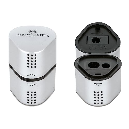 FABER-CASTELL 205043 - Spitzer Grip 2001 3in1, 2 Stück, Anspitzer mit Behälter für Blei- und Buntstifte