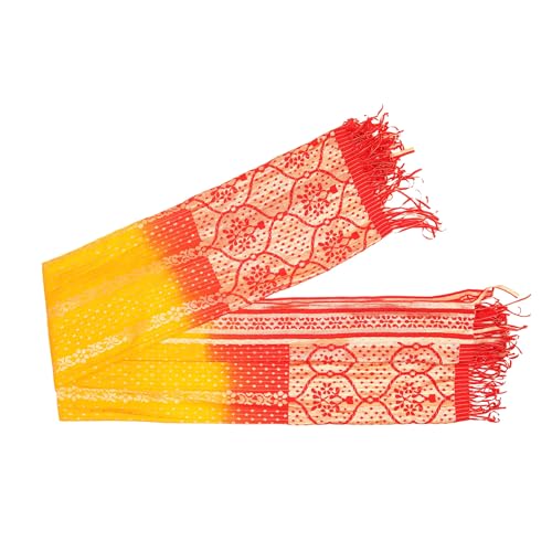 Decorative Pooja Shawl Pooja Dupatta for Men/Women, Indian Traditional Cotton Dupatta Cloth for Puja/Religious Puja Shawl for Return Gifts Festival Decoration (Size :-80"X36")(Red and Orange)