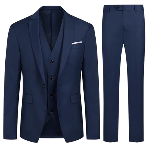 Allthemen Anzug Herren Slim Fit 3 Teilig Anzüge Modern Herrenanzug 3-Teilig Sakko Hose Weste für Business Hochzeit Marineblau M