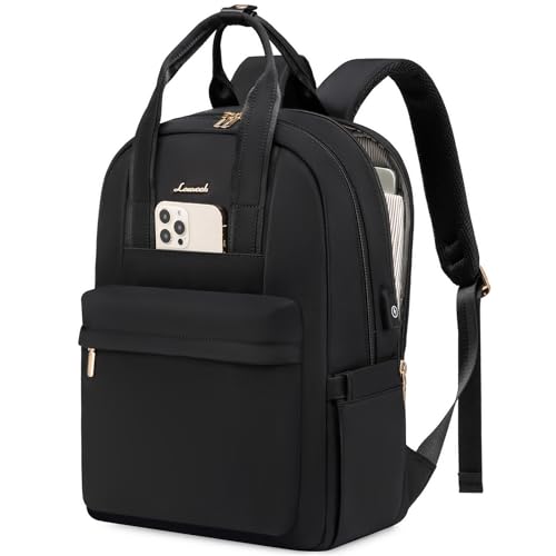 LOVEVOOK Rucksack Damen, 15,6 Zoll Laptop Schulrucksack Teenager Mädchen mit Laptopfach, Wasserdicht Tagesrucksäcke Reiserucksack, Elegant Arbeitstasche Schultasche für Uni Büro Reise, Schwarz