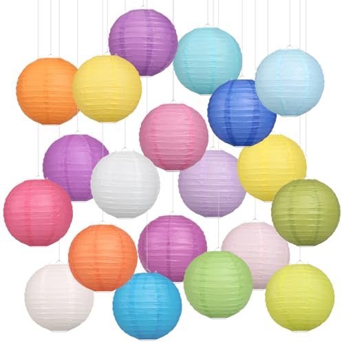 Encham 20 Stück Bunte Papierlaternen 20CM Lampions Rund Papier Laternen Lampenschirme für Feiertagen Hochzeit Halloween Weihnachten Party Geburtstage Gartenparty Babyparty Deko Innen und Außen