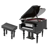 Miniatur Klaviermodell, Schwarzes Klavier Musikinstrumentenmodell aus Holz mit Bank und Koffer für Sammlungsgeschenk als Desktop Dekoration