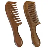 Breiter Zahnkamm, 2pcs Holzkamm 8 Zoll antistatisches Holzhaarkamm, verdickter Kopfhautkamm, feiner Zahn und breiter Zahn Schuppenkamm für Männer Frauen ältere Menschen, Haarkamm Kamm