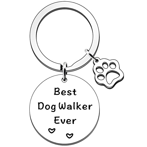 FMCC Schlüsselanhänger mit Aufschrift "Best Dog Walker Ever" – Haustierbesitzer als Dankeschön-Geschenk für Hundebetreuer – Weihnachts- und Geburtstagsgeschenk, silber, One size