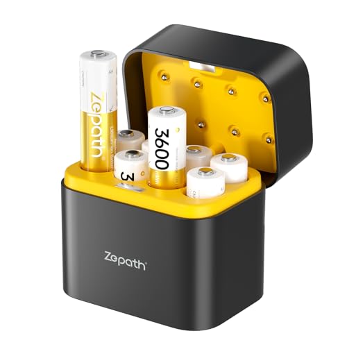 Zepath 8xAA Wiederaufladbare Lithium Akkus mit Ladegerät, 3600mWh Hohe Kapazität 1.5V AA Batterien, Lang anhaltende wiederaufladbare AA Li-ion Batterie mit Integrierter Charing Aufbewahrungsbox