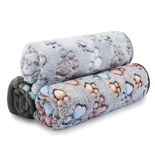 Aomig Hundedecke Katzendecken 3Pcs Waschbar Flauschig Decken Super Weich Fluffy Haustier Decken Kleine Mittlere Grosse Hunde Katzen Sofaschoner aus Coral Fleece für Transportbox Autos Betten 52*76cm