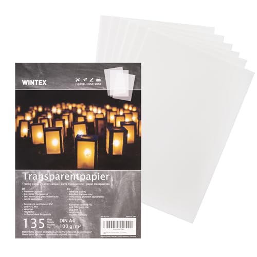 WINTEX 135 Blatt Transparentpapier DIN A4-100 g/qm Schnittmusterpapier - weiß bedruckbar - Pergamentpapier Architektenpapier zum drucken - Pauspapier zum bedrucken - Tracing Paper