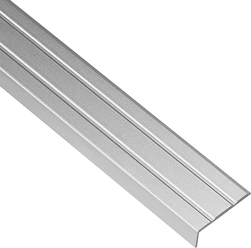 Gedotec Treppen-Kantenprofil selbstklebend | 1 Stück Stufen-Kantenprofil Aluminium silber | 1000 mm | Bodenprofil ungelocht zum Kleben | Winkel-Schutzprofil 25 x 8 mm | Alu-Winkelprofil mit Rille