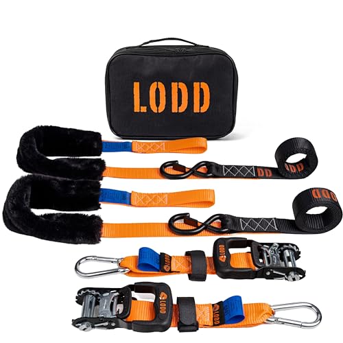 LODD - Motorrad-Spanngurte mit Hochfesten Schnallen, Fellschutz, Stahlkarabiner, Verstärkter Schnalle | 1100 kg, 38mm | Anhänger (Parent) (Ratsche/Karabinerhaken)