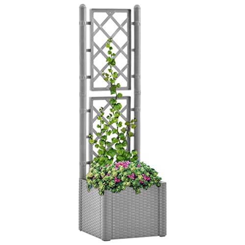 Myheimly Garten-Hochbeet mit Spalier und Selbstbewässerungssystem Rattan-Design Gartenspalier Blumenkübel Pflanzkasten Rankgitter Rankhilfe Grau