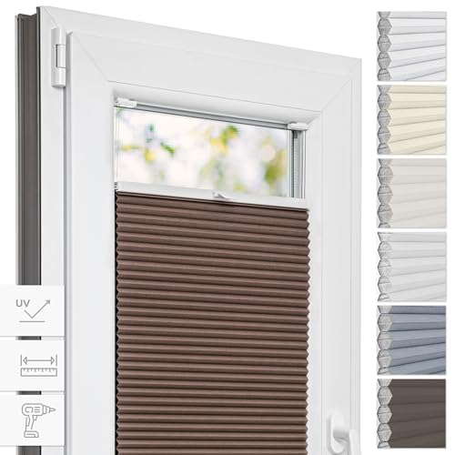 Estika Wabenplissee mit Bohren nach maß, Verdunkelung und Thermo Plissee klemmfix für Fenster in verschiedenen Breiten (30-129 cm) und Höhen (50-149 cm) erhältlich, mit Montagezubehör