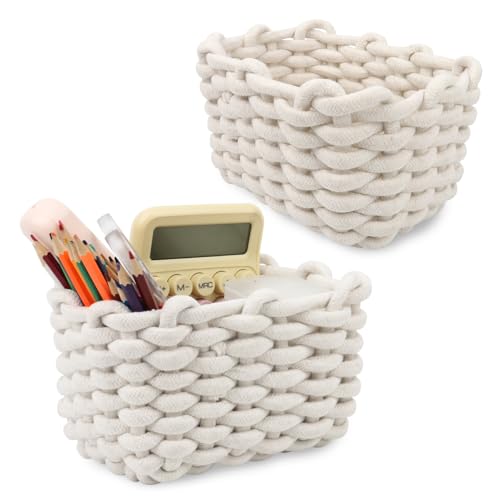 2er Set Aufbewahrungskorb Geflochten Baumwolle Strickkorb, Korb Baumwollseil Geflochten,Klein Körbchen Aufbewahrungskorb Badezimmer, Korb Aufbewahrung Geflochten, für Kinderzimmer, Bad, Schränke