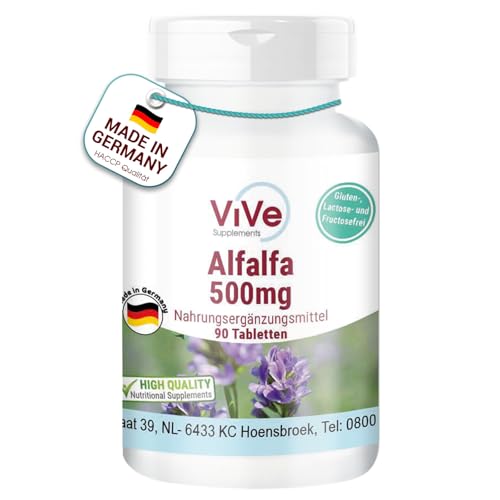 Alfalfa - 90 Tabletten - 4-fach konzentrierter Medicago sativa Extrakt - ohne Zusatzstoffe - hochdosiert und vegan | Qualität aus Deutschland von ViVe Supplements