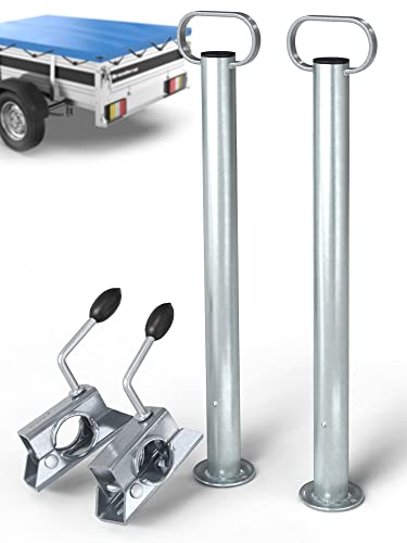 Tarpofix® Anhänger Stützen Set 600mm inkl. Klemmhalter (300kg Stützlast) | Anhängerstützen mit Halterung aus verzinktem Stahl | Strapazierfähige Ø 48mm Abstellstütze | Hänger Stützfuß (2 Stk.)