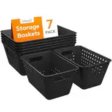 Lifewit 7er Set Kunststoff Aufbewahrungskorb, Stapelbare Aufbewahrungsbehälter zum Organisieren, Multi Size Offene Behälter für Regale/Küche/Badezimmer/Büro, 21L, 5 Large und 2 Small Size, Schwarz