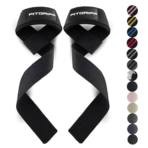 Fitgriff® Zughilfen (gepolstert) für Krafttraining, Bodybuilding, Fitness - Kreuzheben Gurte - Lifting Straps - für Frauen und Männer (Full Black)