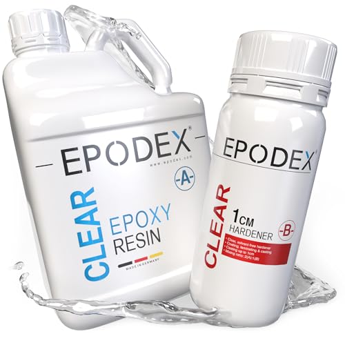 EPODEX Epoxidharz Set ECO | klares Epoxy Resin für Gießhöhen bis 1cm | Gießharz Set ohne oder mit Farbstoffen | Für alle Beschichtungen, Versiegelungen, Reparaturen, Formenbau, Kunst & Handwerk
