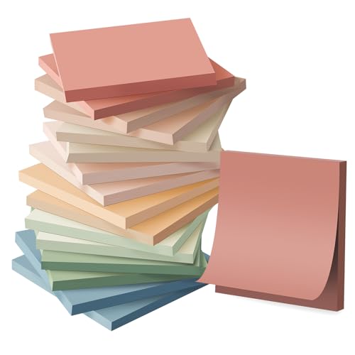 Wowivy 16-Packungen Haftnotizen, 76 x 76 mm, Vintage Farben, Sticky Pads, Recycelbar, Self-Stick Notizen Pads, klebezettel, einfach zu posten für Zuhause, Büro, 55 Blätter/pad, 880 Blätter Gesamt