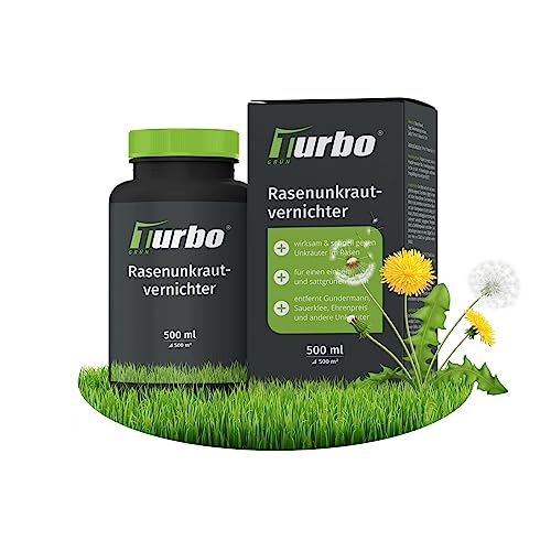 TURBOGRUEN Unkrautvernichter Rasen 500ml, extra stark, Löwenzahn und Klee Vernichter, Gegen 40+ Unkräuter, Flüssiges Unkrautvernichtungsmittel, Wirkt Wurzeltief, Bienen schonend, Rasenunkrautvernichte